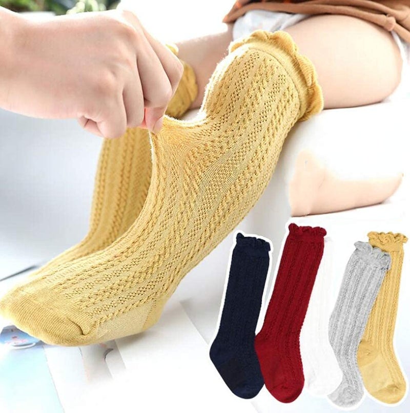 Toptim 4 Pairs Baby Toddlers Cable Knit Knee High Socks for Boy and Girls (Gray,White,Yellow,Navy Blue, 0-12 Months) - Image 2